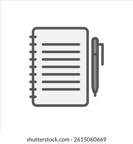 notebook and pen filled outline icon. notes color line illustration.