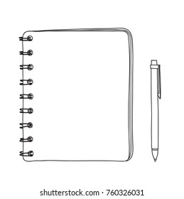 notebook and  pen hand drawn vector line art illustration