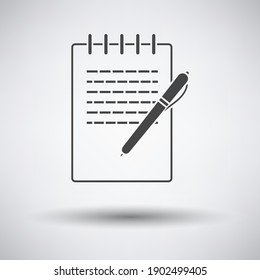 Notebook With Pen Icon. Dark Gray on Gray Background With Round Shadow. Vector Illustration.