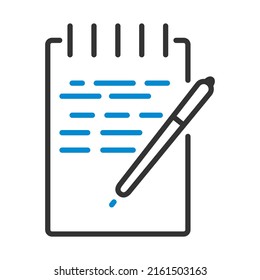 Notebook With Pen Icon. Editable Bold Outline With Color Fill Design. Vector Illustration.