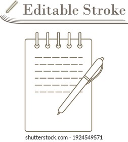 Notebook With Pen Icon. Editable Stroke Simple Design. Vector Illustration.