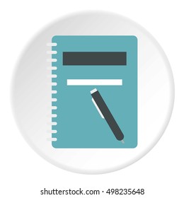Notebook with pen icon. Flat illustration of notebook with pen vector icon for web