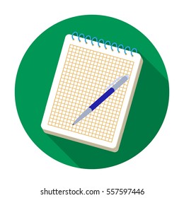 Notebook and pen icon in flat style isolated on white background. Hipster style symbol stock vector illustration.