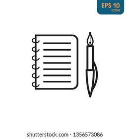 Notebook with pen icon isolated on white background