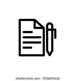 Notebook with pen icon isolated on white background.Vector illustration. Document with pen, form icon. Notepad Symbol. Simple Flat Icon Of Paper And Pen. Notebook With Some Text. Vector Illustration