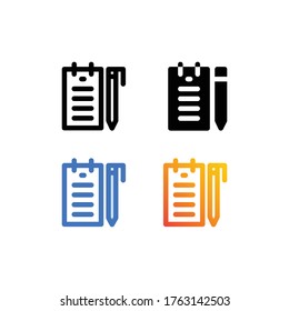 Notebook and pen icon. Line, solid, blue and gradient version, outline and filled vector sign. Symbol, logo illustration. Different style icons set. Can be used for web, mobile and print.