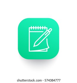 notebook and pen icon in linear style, note, diary sign, vector illustration
