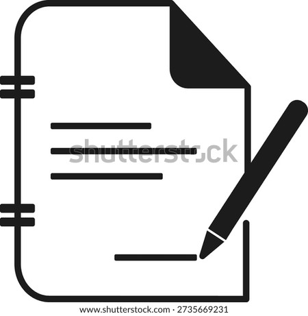 Notebook and pen icon. Minimalist diary with pencil vector for writing and journaling