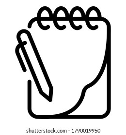 Notebook and pen icon. Outline notebook and pen vector icon for web design isolated on white background