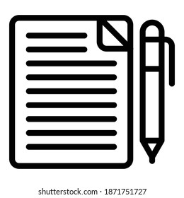 Notebook and pen icon. Outline notebook and pen vector icon for web design isolated on white background