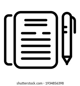 Notebook and pen icon. Outline notebook and pen vector icon for web design isolated on white background