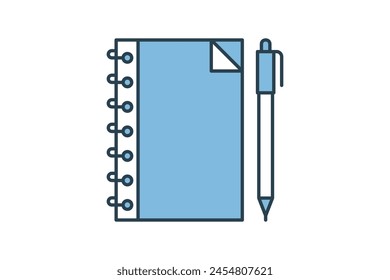 notebook and pen icon. icon related to education and online education. suitable for web site, app, user interfaces, printable etc. flat line icon style. simple vector design editable