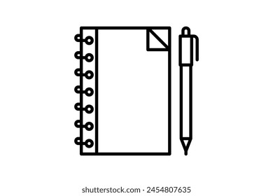 notebook and pen icon. icon related to education and online education. suitable for web site, app, user interfaces, printable etc. line icon style. simple vector design editable