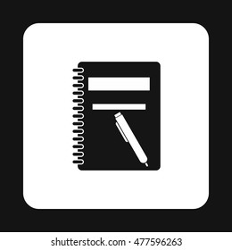 Notebook with pen icon in simple style isolated on white background. Notes symbol