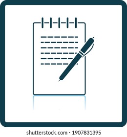 Notebook With Pen Icon. Square Shadow Reflection Design. Vector Illustration.