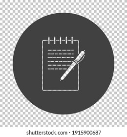 Notebook With Pen Icon. Subtract Stencil Design on Tranparency Grid. Vector Illustration.