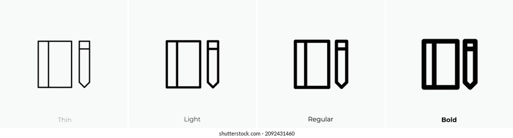 notebook and pen icon. Thin, Light Regular And Bold style design isolated on white background