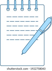 Notebook With Pen Icon. Thin Line With Blue Fill Design. Vector Illustration.