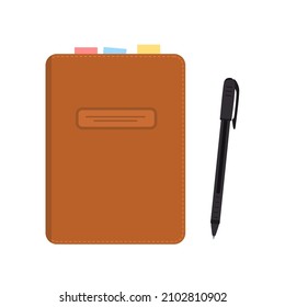 Notebook and pen isolated on white background. Vector illustration. Cartoon flat style