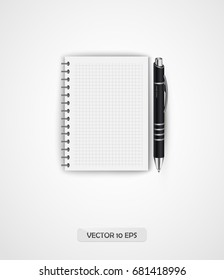 Notebook and pen isolated. Vector illustration.