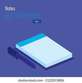 notebook and pen isometric icons