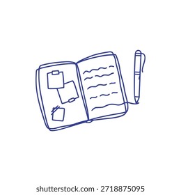Design De Diário De Impressão Mínimo De Ilustração De Vetor De Arte De Linha De Notebook E Caneta 