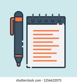 Notebook and pen. Notepad and pen vector illustration