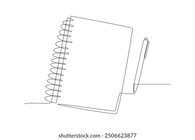 Cuaderno y bolígrafo. Concepto de cuadernos de dibujo de una línea