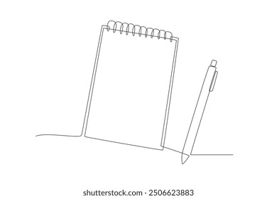 Cuaderno y bolígrafo. Concepto de cuadernos de dibujo de una línea