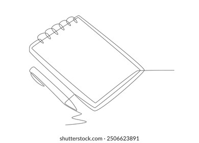 Notebook und Stift. Notepads Konzept einzeilige Zeichnung