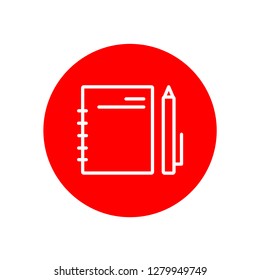 Notebook and Pen Office Outline Red Icon Illustration Design