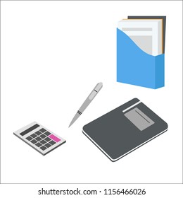 Notebook and pen on the desk. Office stuff icon. flat design vector design illustrations