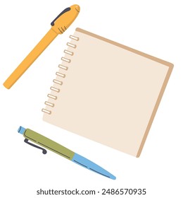 Notebook and pen on a white background. Vector illustration in flat style.