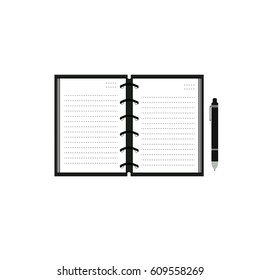 Notebook with pen on a white background