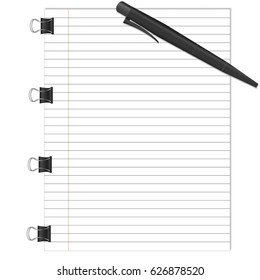 Notebook and pen on white background