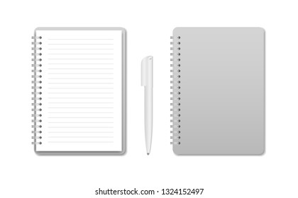 Notebook with pen. Open notebook and closed. Diary.