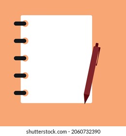 Notebook and pen with open white pages.
Suitable for use for website banner design.