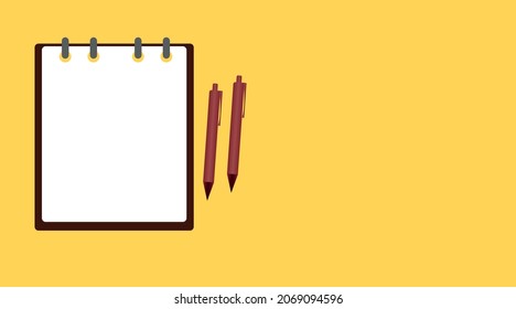 Notebook and pen with open white pages.
Suitable for use for website banner design.
copy space.