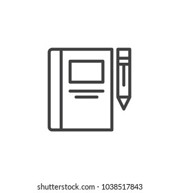 Notebook and pen outline icon. linear style sign for mobile concept and web design. Book with pencil simple line vector icon. Symbol, logo illustration.
