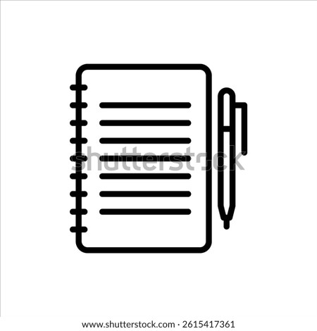 notebook and pen outline icon. notes black line illustration.