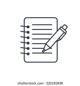 Notebook with pen outline icon. School vector illustration