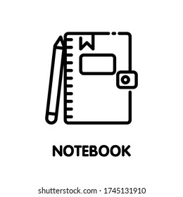 Notebook and pen outline icon style design illustration on white background eps.10