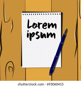 Notebook with pen pad template for text