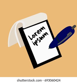 Notebook with pen pad template for text