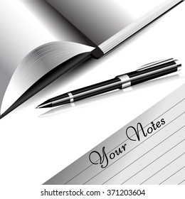 Notebook and Pen with Paper Sheet Background Vector