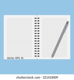 Notebook and Pen, Pencil Vector Illustration EPS 10.