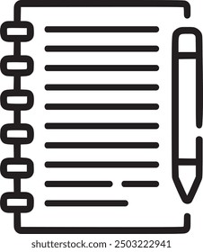 Notebook with a pen, representing note-taking or documentation. Notebook with a pen icon representing note-taking, documentation, and writing. EPS