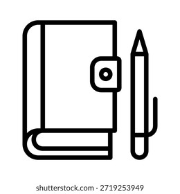 Notebook with Pen Stationery Vector Illustration, Line Style Icon.