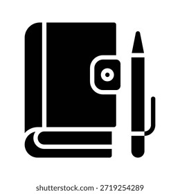 Notebook with Pen Stationery Vector Illustration, Solid Style Icon.