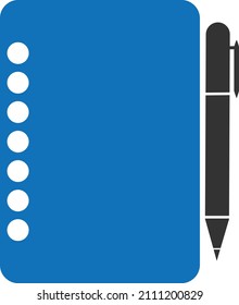 Notebook with pen symbol, notebook blue icon vector 